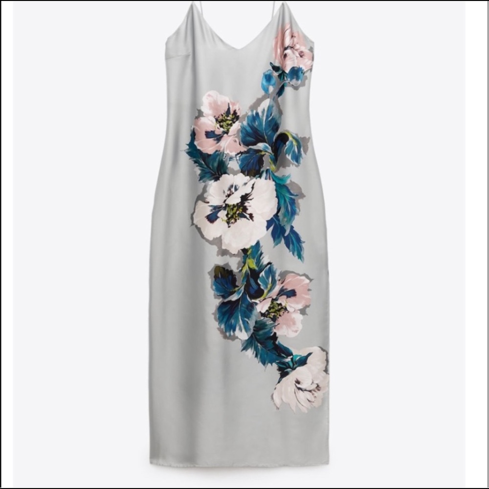 Zara floral printed satin effect slip dress
